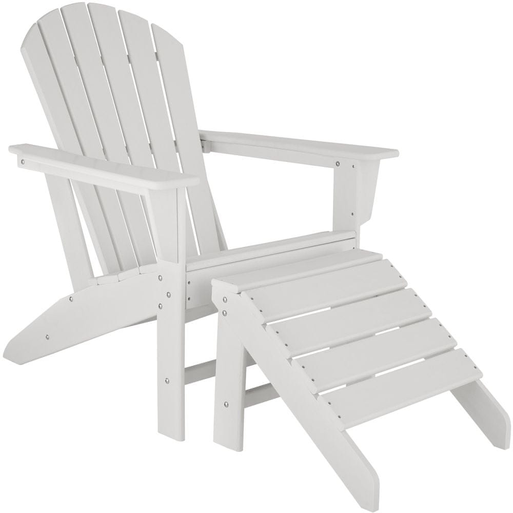 tectake Záhradná stolička s podnožkou - biela/biela